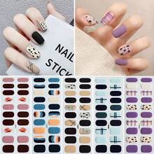 20片春夏免烤全固化凝胶美甲贴纸，斋月新月美甲贴纸，奢华箔纸美甲贴纸，格子美甲贴纸，治愈粉色按压式美甲贴，红色按压式美甲贴，蓝色美甲贴，哥特美甲贴，豹纹美甲贴，黑色美甲贴，奶茶咖啡美甲贴，棕色美甲贴，橙色美甲贴，焦糖奶茶治愈色美甲贴纸套装，易撕易贴，无需UV固化，适合女性和女孩DIY美甲装饰贴纸，自粘式美甲贴纸，沙龙品质 - 彩色 - 查看 8