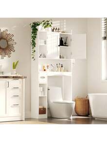Lofka Over The Toilet Storage Cabinet ,Freestanding Bathroom Storage Organizer Cabinet With Cabinet & Adjustable Shelves, Toilet Paper Holder, Anti-Tip Design, White - 白色 - 查看 12