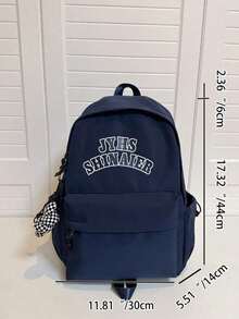 Ruitu Stationery-JYHS SHINAER Letter Print Navy Blue Backpack Casual School Bag - A - View 9