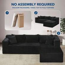 Techigher Modular Sectional Sofa, Cloud Sectional Couch, 106" Comfy Fluffy L Shaped Couches For Living Room, Oversized Sofa Sleeper With Deep Seat, No Assembly Required - Black - View 4