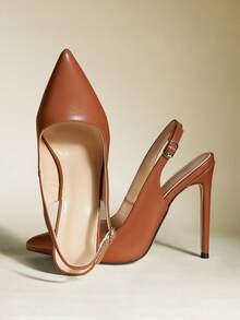 Women's Sexy & Fashionable Pointed Toe 12cm High Heel Casual Slingback Pumps, Brown, Suitable For Commuting, Summer - Brown - View 5