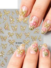 1 Sheet Gold Butterfly Bow Nail Art Stickers Adhesive Sliders DIY Monn Sun Flower Nails Polish Manicure Sticker Decals Nail Supplies - Multicolor - View 3