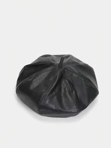1pc Women's Beret Black Pu Leather Soft Hat Popular In Saudi Arabia Casual Fashion Hat Women's Accessories Kpop - Eight-piece Beret With Square Top - View 4