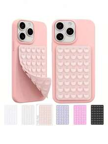 硅胶吸盘支架套装 4 件装，经典双面 40 个硅胶吸盘，手持自拍杆/支架，多功能粘性手机支架，可重复使用粘垫，用于手机支架或握持，方便自拍、视频等。易于粘贴，易于清洁，兼容 和安卓系统。非常适合淋浴时视频录制和摄影。节日礼物，手机配件，情人节礼物。 - 彩色 - 查看 4