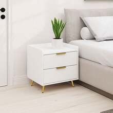 Bedside Table, Bedside Cabinet With 2 Drawers, Side End Table With Metal Legs For Bedroom Living Room - White - View 11
