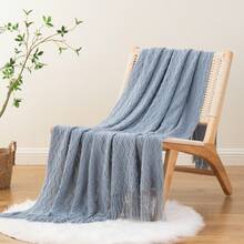 Bluish Grey Throw Blanket For Couch, Textured Knit Throw, Boho Blankets And Throws For Sofa Bed Living Room Decor, Outdoor Throw Blanket, 50"X60" - Bluish Grey - 查看 9