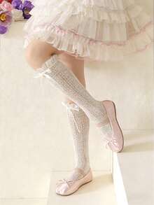 1 đôi tất ren xếp ly có nơ, kiểu Lolita dễ thương dành cho bé gái, mùa hè. - Nhiều màu - Xem 4