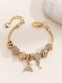 1Pc Fishtail Retractable Stainless Steel Bracelet Featuring A Key, A Lock Charm, And A Stylish Heart-Shaped, Making It The Perfect Gift For Valentine'S Day - Multicolor - View 7