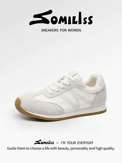 somiliss Women's Wide Toe Sports Casual Shoes, Classic Retro Style, Comfortable Soft Sole With Arch Support, Suitable For Commuting And Daily Wear, Spring, Cream/White