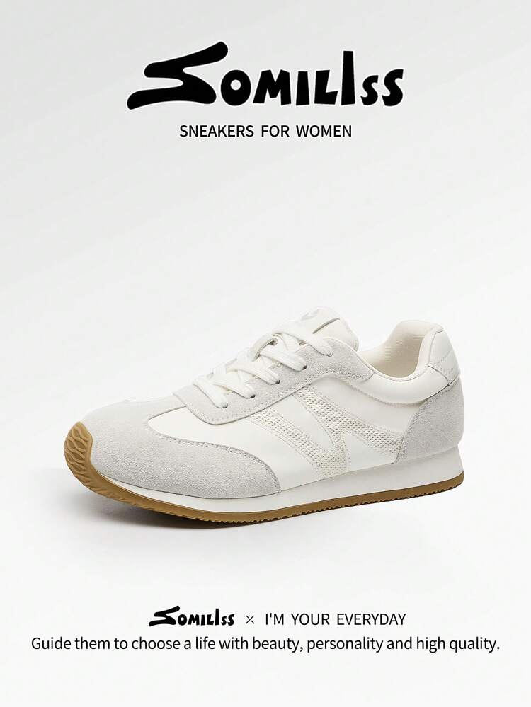 Women's Wide Toe Sports Casual Shoes, Classic Retro Style, Comfortable Soft Sole With Arch Support, Suitable For Commuting And Daily Wear, Spring, Cream/White - White - View 3