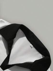 Women's Casual Letter Pattern Contrast Trim Short Sleeve Top, Summer - White - View 3