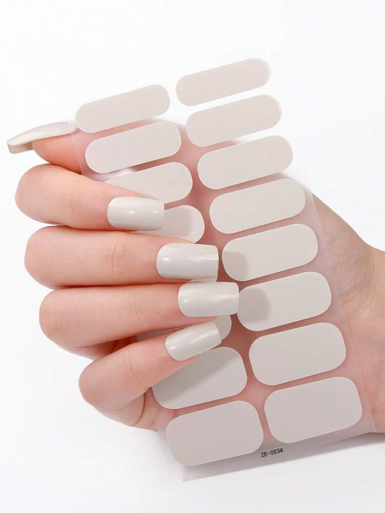 80pcs Light Brown Nail Stickers, Minimalist Solid Color Full Coverage Nail Stickers, Salon-Grade Quality, Easy To Apply, Suitable For Women's Casual DIY Manicure - Multicolor - View 2