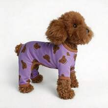 1pc Pet Dog Clothes, Paw Print Bear Design, Autumn/Winter Small Dog Loungewear - White - View 10