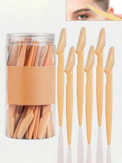 40/20pcs Coffee Colored Eyebrow Trimmer And Shaver Set, Eyebrow Trimmer And Shaver, Exfoliating And Hair Removal Tool, Body Hair Removal Trimmer And Facial And Eyebrow Shaver Set, Long Handle Blade With Precision Protective Cover, Suitable For Women's Eyebrow Grooming Tools During Travel