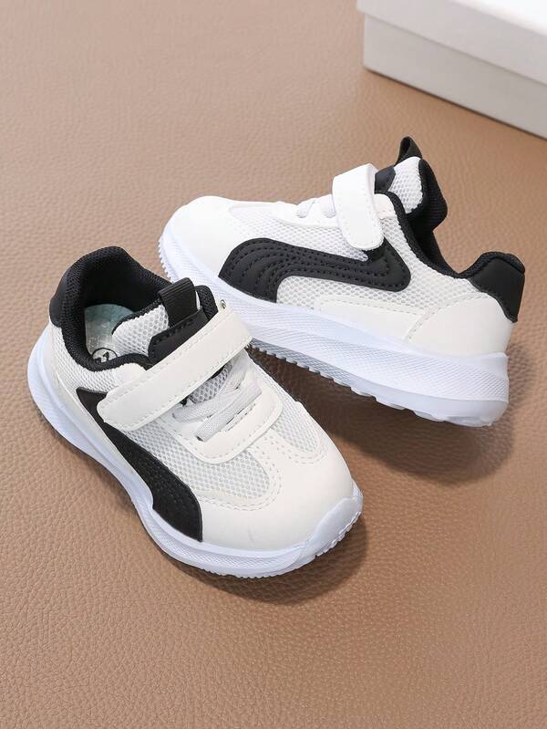 Kids' Breathable Mesh Sports Shoes, Classic Black & White, Hook And Loop Easy On/Off, Super Lightweight EVA Sole, Comfortable & Versatile Children Sneakers