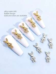 10pcs Gold & Silver Rhinestone Rabbit Nail Jewelry, 3D Metal Alloy Nail Decor Accessories, Suitable For Women Nail Art DIY Nails Nail Supplies - Multicolor - View 1