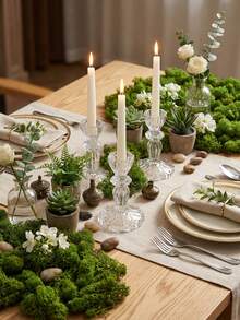 1件/套玻璃烛台，复古法式风格，透明纹理单臂锥形烛台，适用于餐桌中心装饰、客厅壁炉架摆设、婚礼招待会装饰、节日派对布置、精品酒店点缀、浪漫约会之夜、新娘送礼会布置、办公室接待氛围。 - 多色 - 查看 10