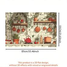 这款单片式2D平面设计厨房墙贴，以经典的橱柜配色和摆放在架子上的各种厨房用具为特色，营造出怀旧的氛围。它易于粘贴，经久耐用，采用PVC自粘纸制成。 - 款式1 - 查看 10