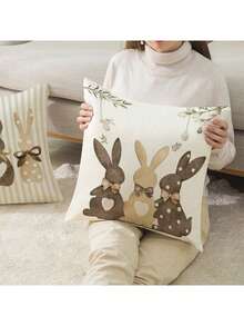 2 vỏ gối trang trí kiểu Phục Sinh, vỏ gối hình thỏ với họa tiết trứng Phục Sinh và thỏ, 100% sợi polyester không gây dị ứng, chất liệu vải lanh cổ điển, khóa kéo ẩn, có thể giặt máy, vỏ gối trang trí nhà cửa cho ghế sofa, phòng khách, phòng ngủ, không kèm ruột gối. - Nhiều màu - Xem 3