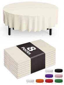 Round Tablecloth Set Party Solids 4/8 Pack Premium Plastic Tablecloth 54in. X 108in. Rectangle Plastic Table 8/4PCS Set - Beige - View 1