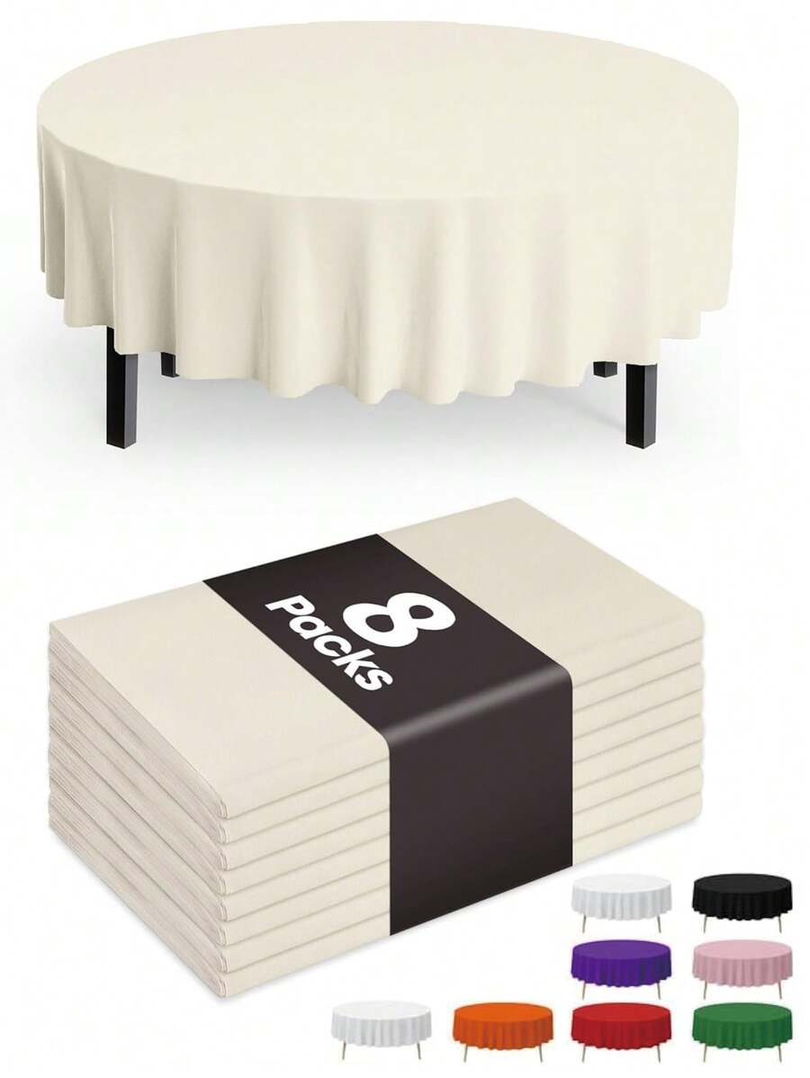 Round Tablecloth Set Party Solids 4/8 Pack Premium Plastic Tablecloth 54in. X 108in. Rectangle Plastic Table 8/4PCS Set - Beige - View 1