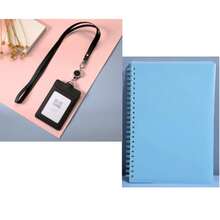 紋理卡片套，可縮收夾和掛繩，適用於學生和專業人士，PU皮革身份證卡卷軸 - 豎 - 查看 25