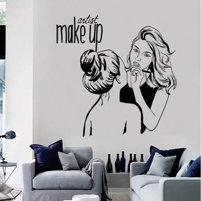 1/3pcs Cartoon Girl Makeup Wall Sticker, Waterproof PVC Self-Adhesive, Suitable For Home, Beauty Salon, Makeup Room Decor