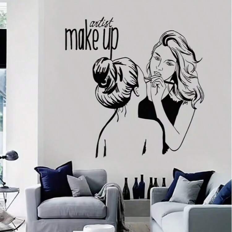 1/3pcs Cartoon Girl Makeup Wall Sticker, Waterproof PVC Self-Adhesive, Suitable For Home, Beauty Salon, Makeup Room Decor - Girl - View 1