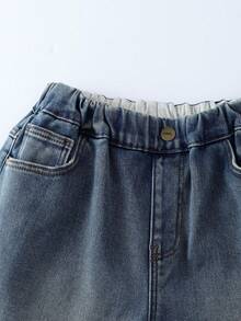 Annil [Advanced Technology Heat-Resistant Jeans] Girls' Full-Armlet Denim Overalls Thick Pants Winter New Style - Dark Blue Jeans - View 4