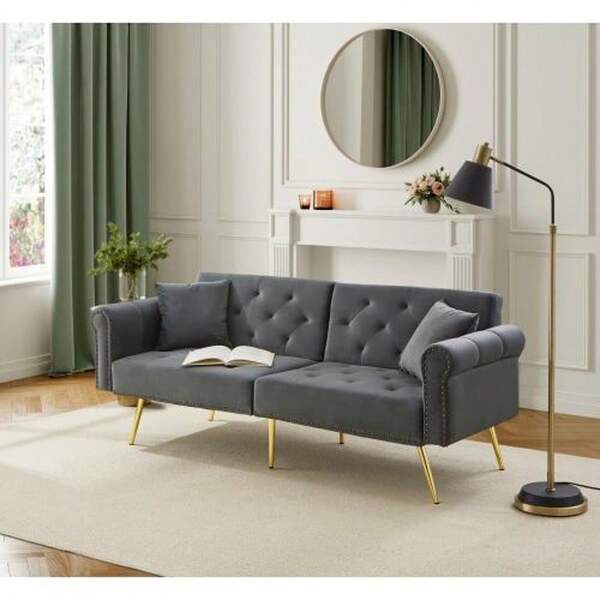 Modern 2-Seater Sofa Bed – Velvet Upholstery, 3-Position Reclining Backrest, And Gold Metal Legs. Elegant Convertible Sofa – Space-Saving, Durable, Ideal For Small Spaces.