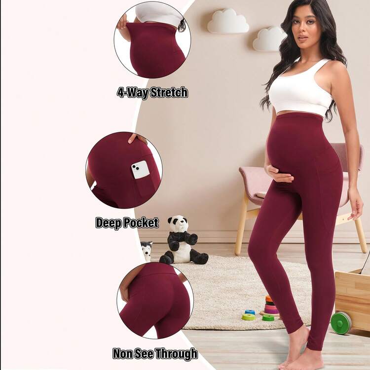 4 Pack Women's Maternity Leggings With Pockets Over The Belly High Waisted Yoga Pregnancy Leggings Smooth Feeling Workout Pregnancy Pants Activewear For Women In Assorted Colors - 彩色 - 查看 3