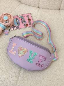 1pc Teenager Letter Print Waist Bag, PU Material Zipper Closure Crossbody Chest Bag, Suitable For Ramadan Daily Use - A - View 7