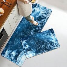1 tấm thảm trải sàn chống mỏi chân, bề mặt mềm mại, họa tiết đại dương, trang trí nhà cửa cho phòng tắm, nhà bếp, lối vào, đệm êm ái cho đôi chân thư giãn. - màu xanh da trời - Xem 6