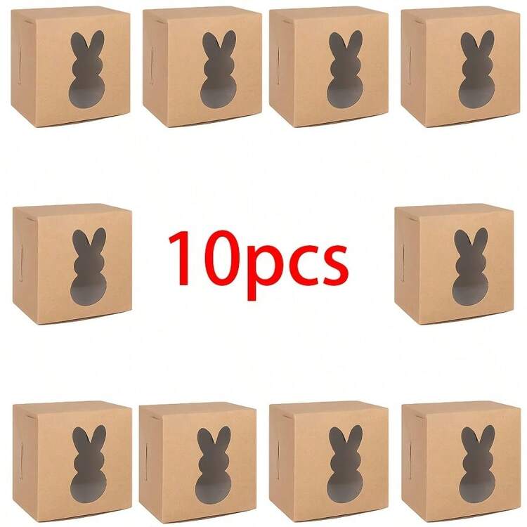 10/24pcs Easter Gift Boxes, Kraft Paper Boxes With Rabbit Shaped Window, Party Favor Boxes, Wedding Gift Boxes, Easter Decorations - Khaki - View 11