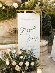 71"X31.5"X20" Adjustable Wedding Welcome Sign Stand With 2 Leather Straps, Gold Display Easel, Customizable For Baby, Bride, Valentine's Day - Gold and White - View 2