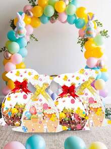 10个50*70厘米复活节透明礼品袋，印有兔子、小鸡、彩蛋图案，配红/黄丝带，可用于礼品包装、复活节篮子包装、彩蛋包装等，适用于复活节、节日派对、主题活动和生日派对。 - 彩色 - 查看 8