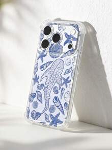 1个极简海洋度假风格鲸鱼、鲨鱼、海星、贝壳透明软手机壳，防滑防震，兼容苹果/ - 彩色 - 查看 1