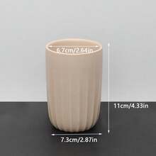 Bathroom Vanity Set, Striped Design Liquid Soap Dispenser, Lotion Dispenser Set, Toothbrush Holder, Freely Combinable, Handmade Ceramic Bathroom Accessories Set, Bathroom Ensemble - Khaki - View 3