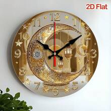 1pc 2D Flat Wall-Mounted Clock Decoration, 10inch Islamic Arabic Silent Wall Clock - Moon And Lantern, White Wooden Coated Round Clock, Gold Hands And Black Arabic Numerals Wooden Round Wall-Mounted Clock, Wooden Round Decorative Clock With Numerical Display, Suitable For Home Decoration, Holiday Gift (Batteries Not Included),Wall Decor,Room Decor,Home Deocr,Reloj De Pared - Multicolor/10in/25cm - View 4