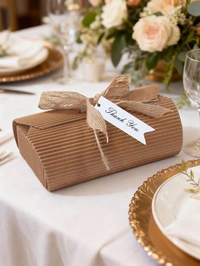 12pcs Corrugated Cardboard Gift Boxes With Ribbon, Square Paper Gift Packaging Box For Wedding Favors, Bridal Showers Party Chocolate Candy Boxes, Bachelorette Party Thank You Gift Boxes, Birthday Wedding Party Favor Boxes With Thank You Tags, Wedding Birthday Party Supplies, Wedding Table Decorations, Babe Shower Party Decor, Birthday Gifts