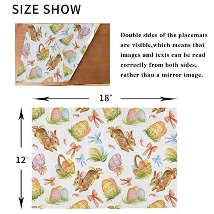 Easter Placemats Set Of 6 Watercolor Easter Rabbit Egg Placemat Table Place Mats For Dining Kitchen Table Washable - 模式4 - 查看 6