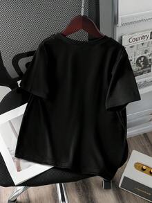 青少年男孩卡通图案印花圆领休闲短袖T恤 - 黑色 - 查看 3