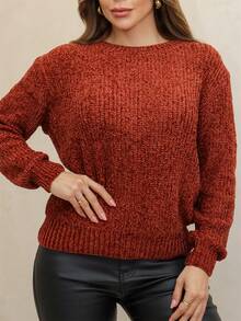 Women's Long Sleeve Knit Sweater With Crew Neck, Casual Winter Style, 3RD SD2049 - Telha - 查看 2