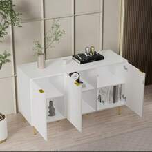 Modern Sideboard With Gold-Plated Shelves And Shelves, Drawers, Drawers, Sideboards, Furniture, Bathrooms And Drawers, Flowers, 2 Shelves And 6 Shelves, 127B*45T*75H, White - White - View 2