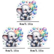 1张/2张/3张装 耐用持久热转印贴纸，图案为大象吹泡泡，适用于DIY T恤、卫衣、牛仔裤、连帽衫、背包、夹克、手提包、枕头等。 - 3PCS-S - 查看 2