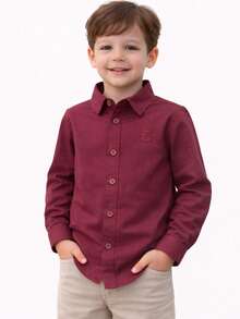 Children's/Youth Long-Sleeved Dress Shirt For Graduation, Baptism, Conference, Church - Burgundy - View 2