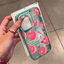 Cherry Phone Case, Pop Art Style, For Compatible With IPhone 17/17pro/17promax/17Air/Iphone16/16pro/16plus/16promax/15/15promax/15pro/11/12/13/14promax/12mini/13mini/11pro/11promax/12pro/12promax/13pro/13promax/14pro/14promax, Summer Fruit Treat Gift, Vibrant Sweet Icon Present - 綠色 - 查看 2