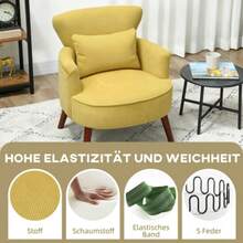 Modern Armchair, Upholstered Accent Chair With Lumbar Cushion, Rubberwood Legs, Yellow - Mustard Yellow - View 4