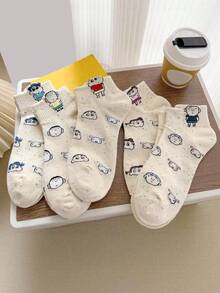 CRAYON SHINCHAN 5 Pairs Women's Crayon Shin-Chan Cartoon Pattern Soft & Comfortable Ankle Socks - Multicolor - View 1