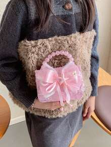 1个彩色串珠儿童包，时尚斜挎包，超迷你口红包，轻便收纳包，公主手提包，户外旅行包，节日派对零钱包，女孩零钱包，蝴蝶结单肩包 - 彩色 - 查看 3